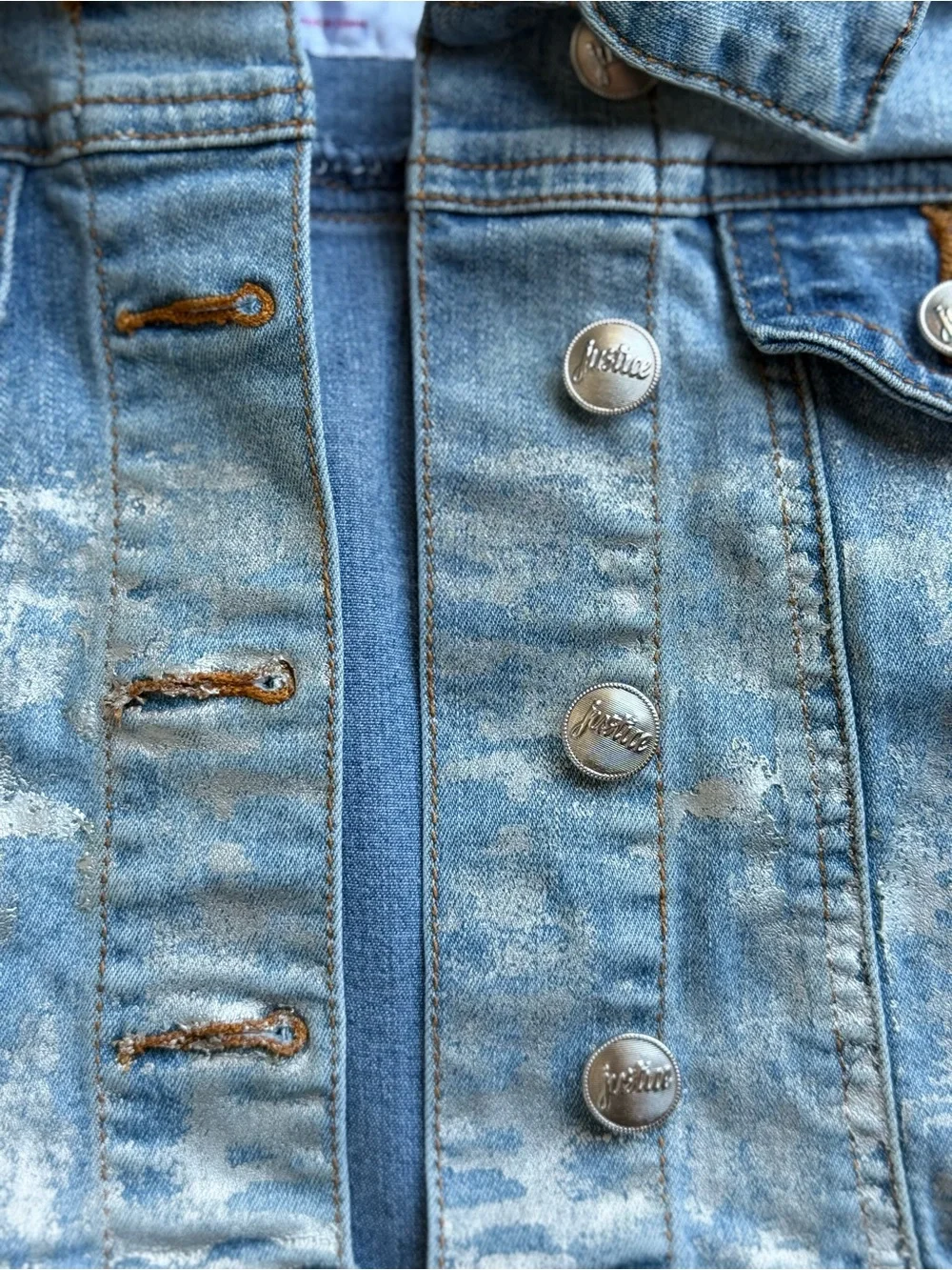 Justice Light Blue Denim Vest with Metallic Silver Wash